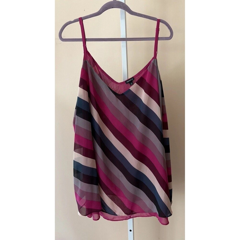 Torrid Raspberry Pink Striped Top Tank Size 5 Flowy Boho Layer Chiffon Adjusts